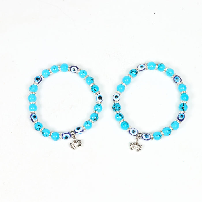 Evil Eye Bracelet, with Mixed Figure Charms, Plastic Beads, Silver Color, 8mm, Mix Style Pack, 5 Pieces in a Pack #338