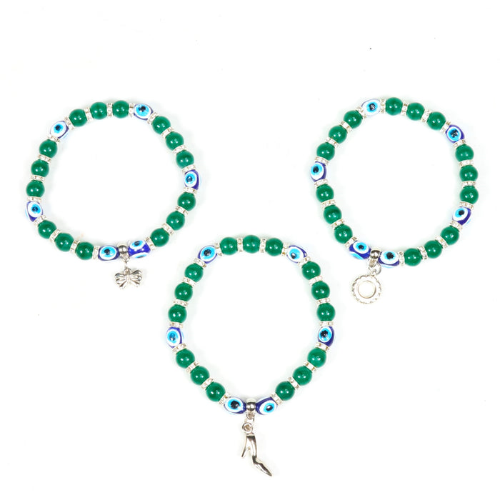 Evil Eye Bracelet, with Mixed Figure Charms, Plastic Beads, Silver Color, 8mm, Mix Style Pack, 5 Pieces in a Pack #339