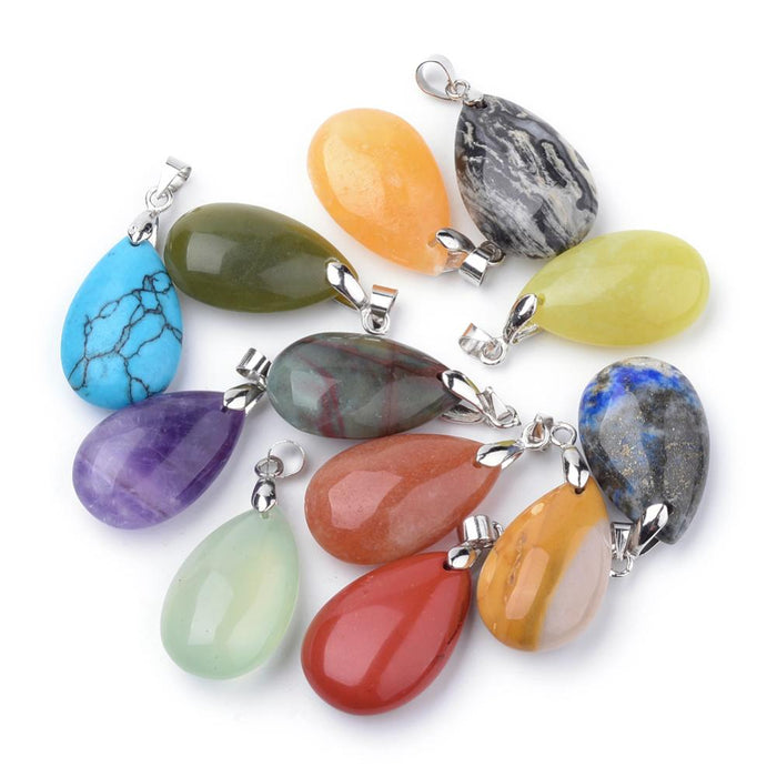 Assorted Stone Teardrop Shaped Pendants, 5 Pieces in a Pack #089