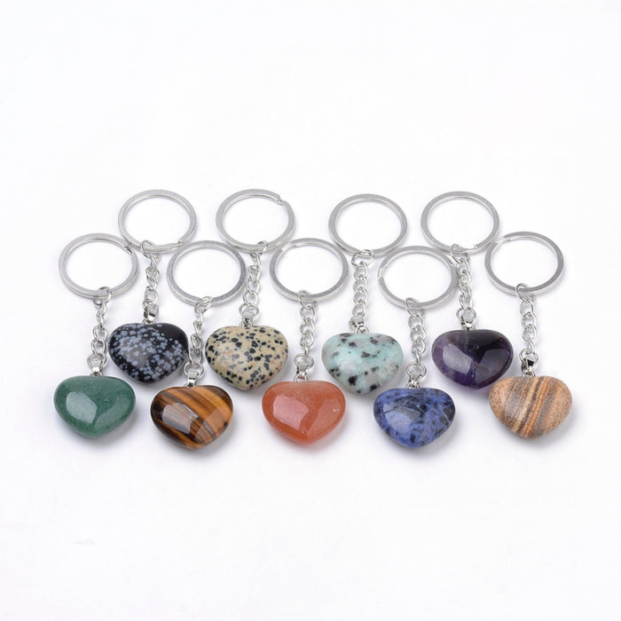 Assorted Stone Heart Shaped Key Chain, 3.9" Inch, 10 Pieces in a Pack, #063