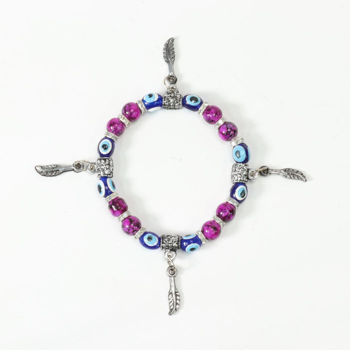 Evil Eye Bracelet, with DyedPlastic Beads, with Mix Figure Charm, Silver Color, 8 mm, Dyed, 5 Pieces in a Pack  #479