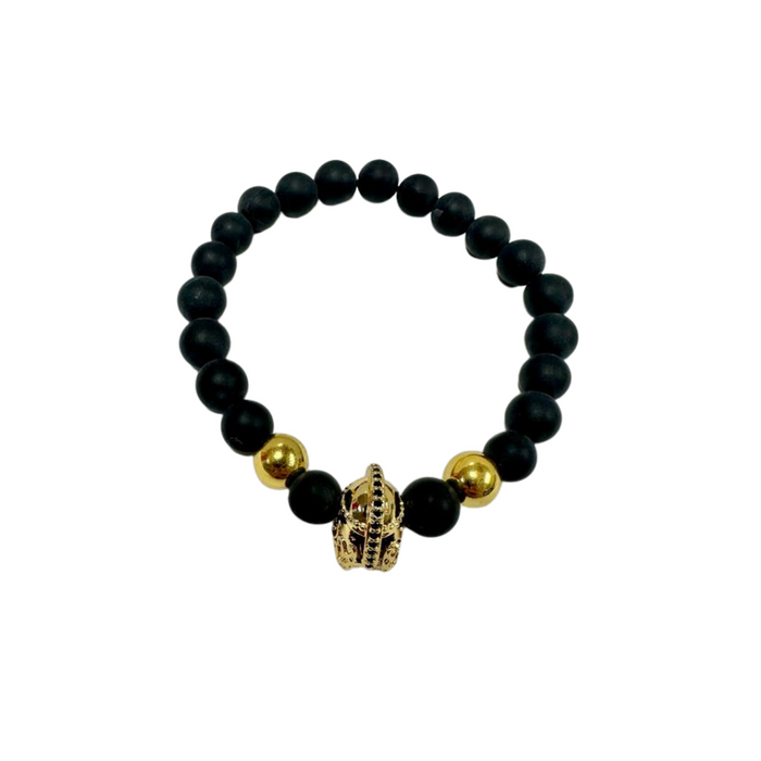 Frosted Onyx Bracelet, with Ancient Helmet Alloy, Mix Color, 8 mm, 5 Pieces in a Pack #566
