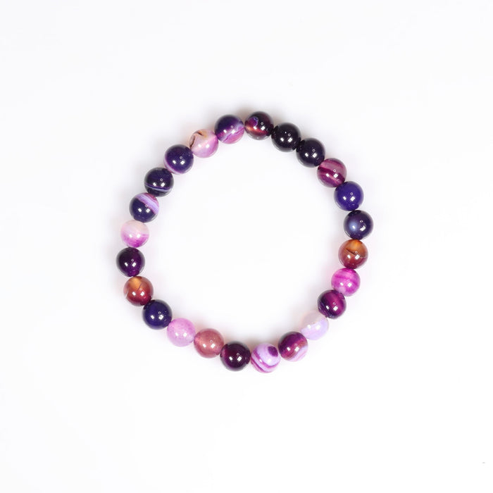 Purple Stripe  Agate Bracelet, No Metal, Dyed, 8 mm, 5 Pieces in a Pack, #062