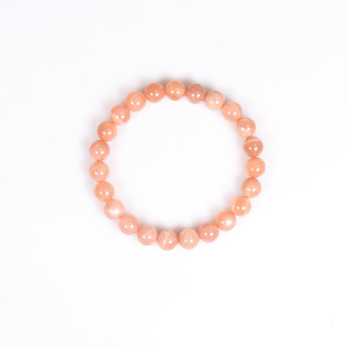 Natural Peach Moonstone Bracelet, No Metal, 8 mm, 5 Pieces in a Pack, #098