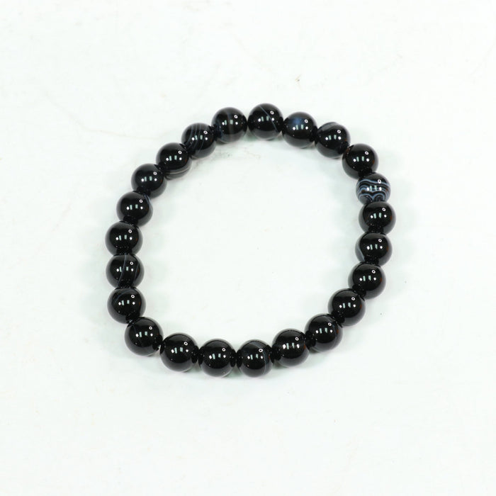 Black Stripe Agate Bracelet, No Metal, Dyed, 8 mm, 5 Pieces in a Pack #197