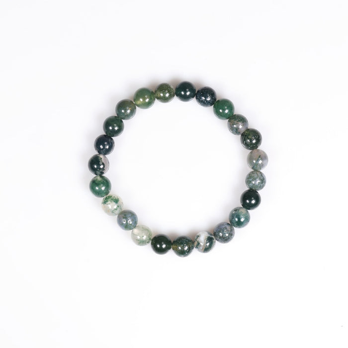 Natural Moss Agate Bracelet, No Metal, 8 mm, 5 Pieces in a Pack, #056