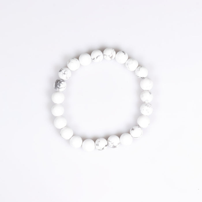 Natural Howlite Bracelet, No Metal, 8 mm, 5 Pieces in a Pack, #055