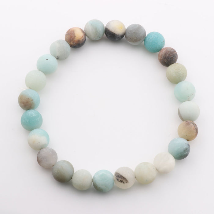Natural Frosted Amazonite Bracelet, No Metal, 8mm, 5 Pieces in a Pack, #230