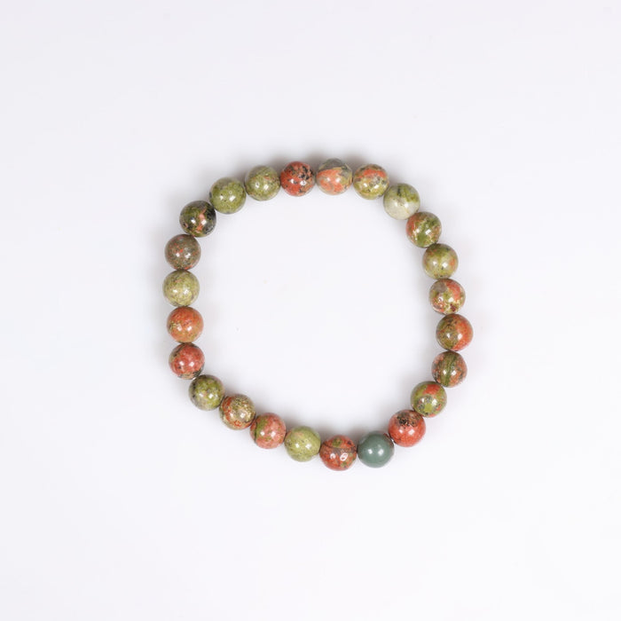 Natural Unakite Bracelet, No Metal, 8 mm, 5 Pieces in a Pack, #037