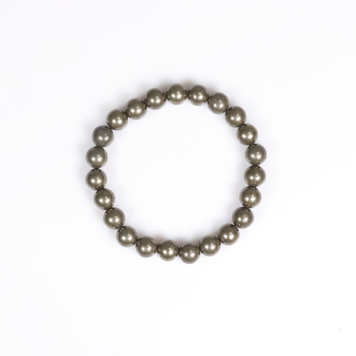 Natural Pyrite Bracelet, No Metal, 8 mm, 5 Pieces in a Pack, #095
