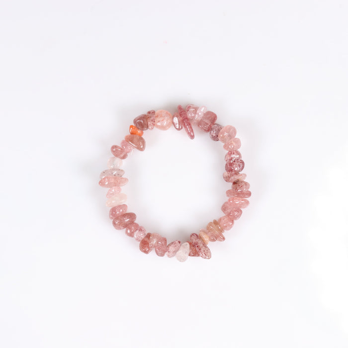 Natural Strawberry Quartz Chip Stone Bracelet, No Metal, 5 Pieces in a Pack, #049