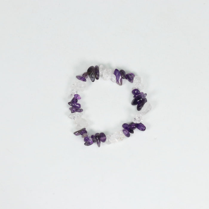 Natural Clear Quartz & Amethyst Chip Stone Bracelet, No Metal, 5 Pieces in a Pack, #055