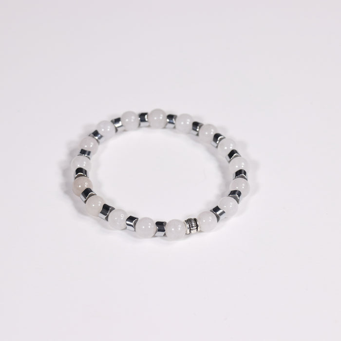 Clear Quartz & Hematite Bracelet, Silver Color, 8 mm,  5 Pieces in a Pack #360