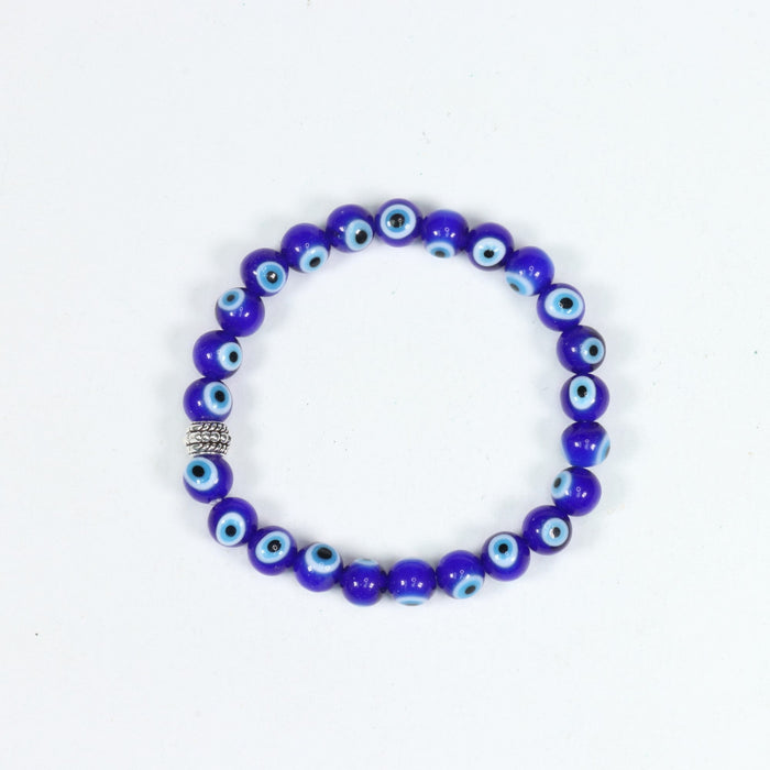 Evil Eye Bracelet, with Lampwork Glass Beads, Silver Color, 8 mm,  5 Pieces in a Pack #305