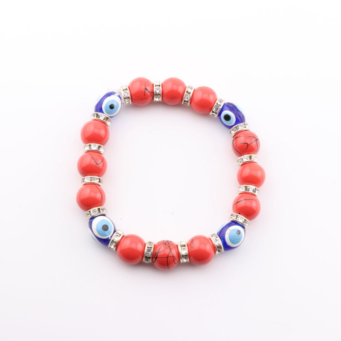 Evil Eye Bracelet, with Dyed Plastic Beads, Red, 8 mm, Kids Size, 5 Pieces in a Pack, #484