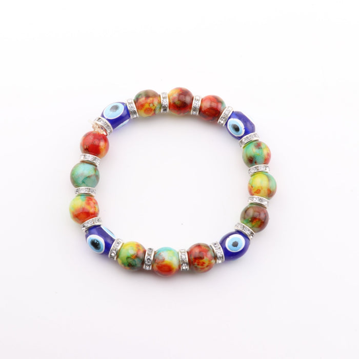 Evil Eye Bracelet, with Colorful Plastic Beads, 8mm, Kids Size, 5 Pieces in a Pack #494