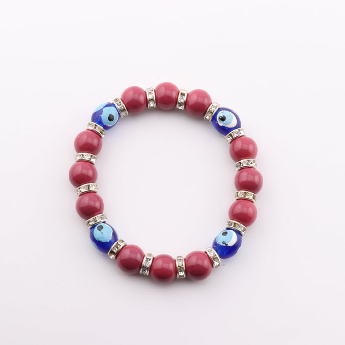 Evil Eye Bracelet, with Dyed Plastic Beads, Claret Red, 8mm,Kids Size, 5 Pieces in a Pack #498