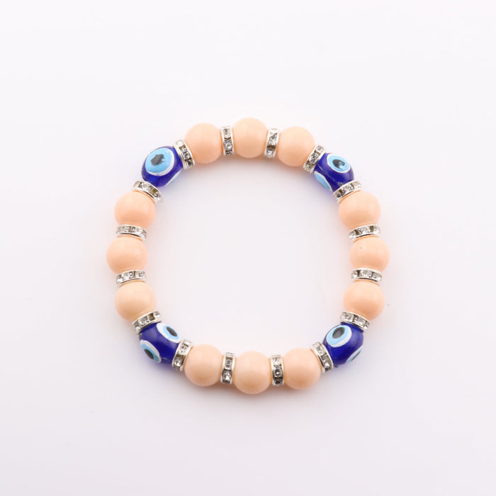 Evil Eye Bracelet, with Dyed Plastic Beads, Shell Pink, 8 mm,  5 Pieces in a Pack, #501