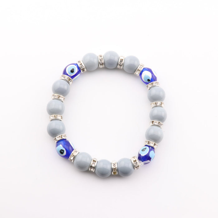 Evil Eye Bracelet, with Dyed Plastic Beads, Grey, 8 mm,  5 Pieces in a Pack, #502