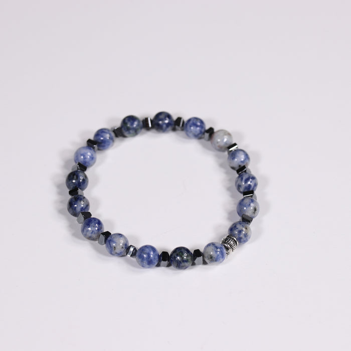 Blue Spot Jasper & Hematite Bracelet, Silver Color, 8 mm, 5 Pieces in a Pack,#386