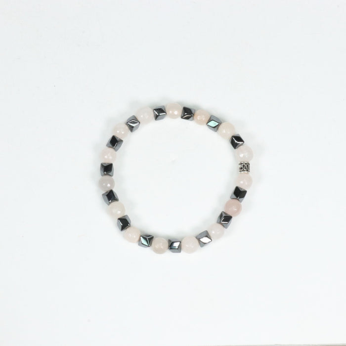 Faceted Agate & Hematite Bracelet, Silver Color, 8 mm, 5 Pieces in a Pack #250