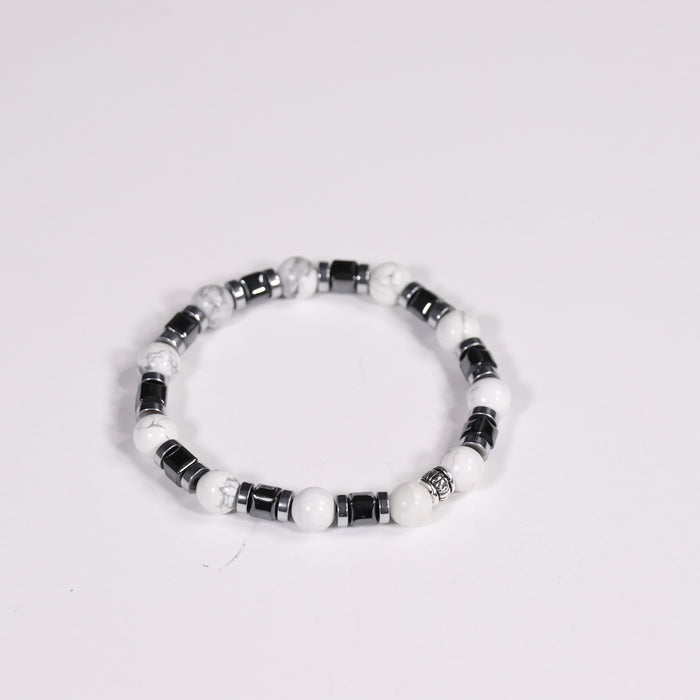 Howlite & Hematite Bracelet, Silver Color, 8mm, 5 Pieces in a Pack #400