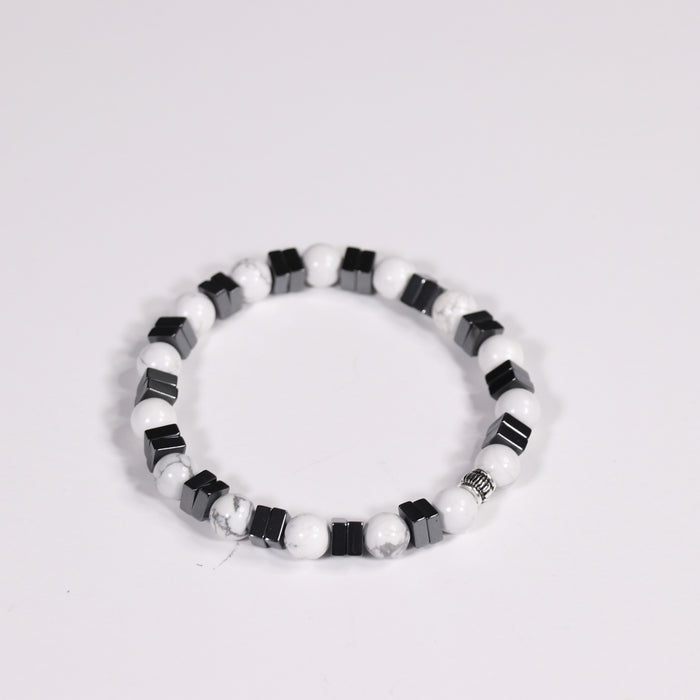 Howlite & Hematite Bracelet, Silver Color, 8 mm, 5 Pieces in a Pack #401