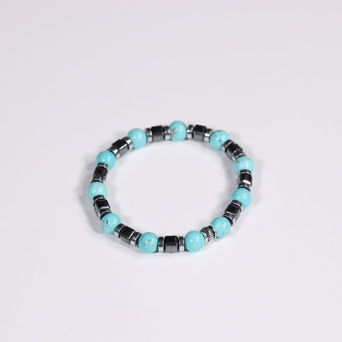 Turquoise & Hematite Bracelet, Silver Color, 8 mm, 5 Pieces in a Pack #351