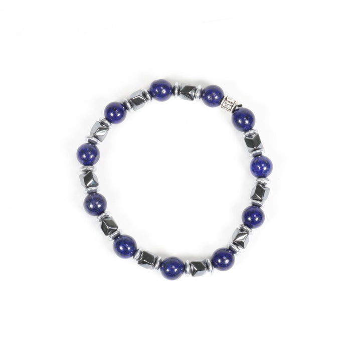 Lapis Lazuli & Hematite Bracelet, Silver Color,  8mm, 5 Pieces in a Pack, #215