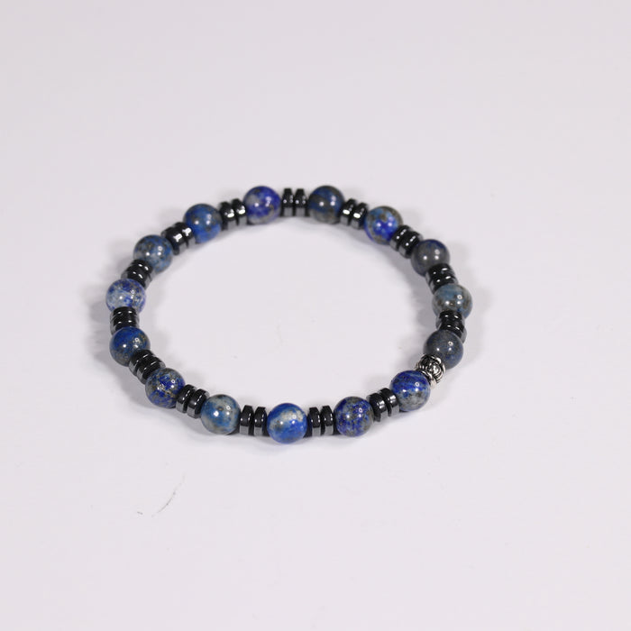 Lapis Lazuli  & Hematite Bracelet, Silver Color, 8 mm, 5 Pieces in a Pack #389