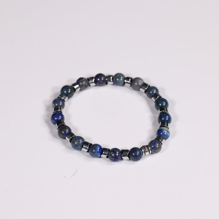 Lapis Lazuli  & Hematite Bracelet, Silver Color, 8 mm, 5 Pieces in a Pack #390