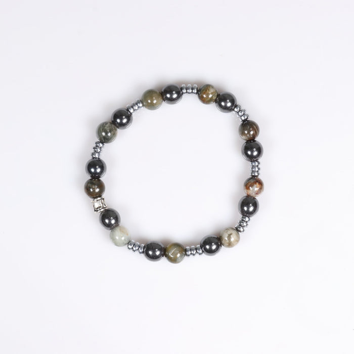 Jade & Hematite Bracelet, Silver Color, 8 mm, 5 Pieces in a Pack