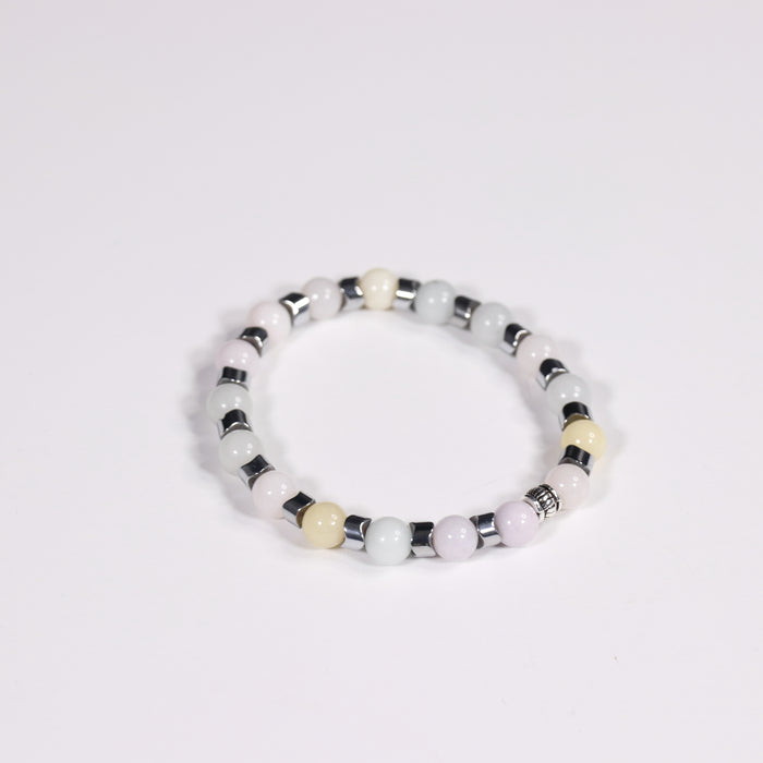 Jade & Hematite Bracelet, Silver Color, 8mm, 5 Pieces in a Pack #356