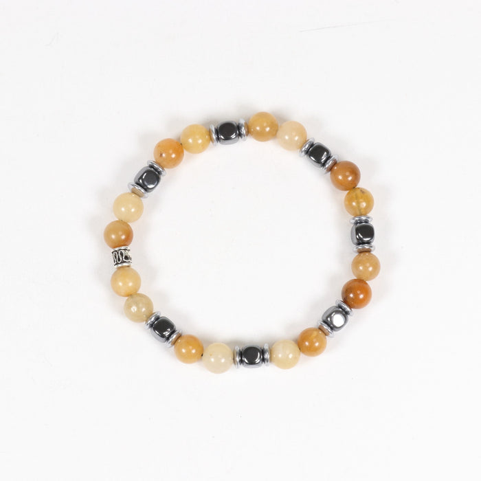 Topaz Jade & Hematite Bracelet, Silver Color, 8 mm, 5 Pieces in a Pack  #005