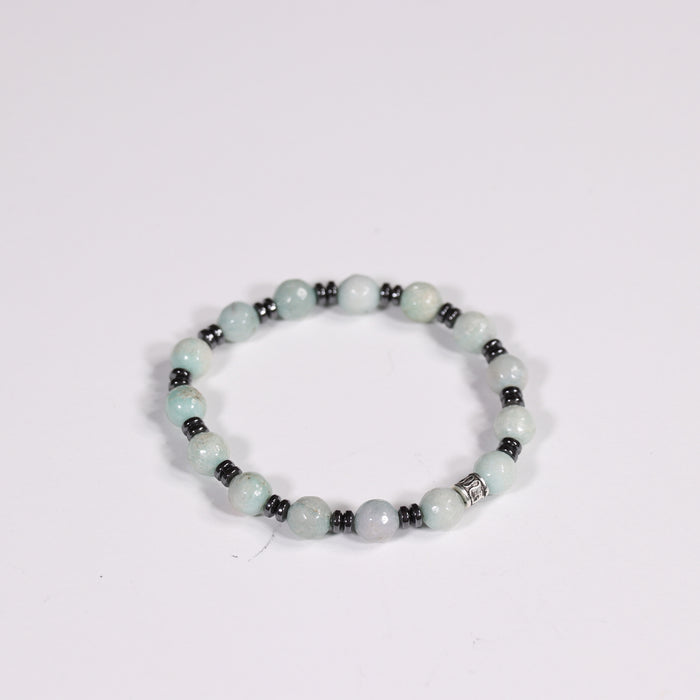 Amazonite & Hematite Bracelet, Silver Color, 8 mm, Mix Pack, 5 Pieces in a Pack #427