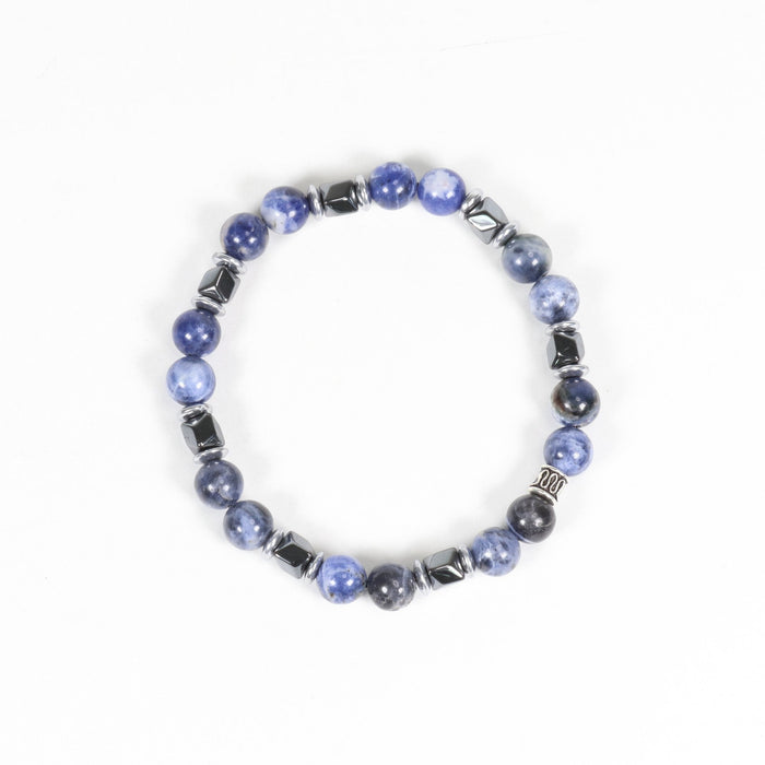 Sodalite & Hematite Bracelet, Silver Color, 8 mm, 5 Pieces in a Pack #466