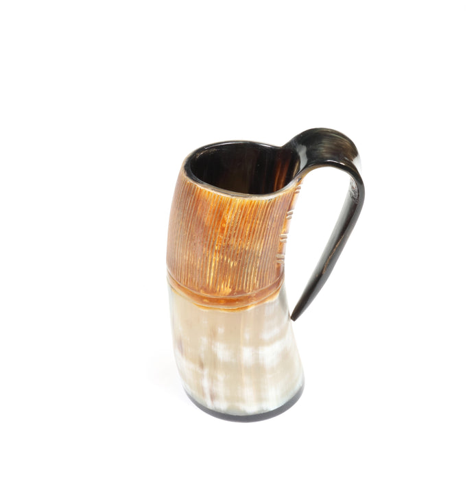 Viking Buffalo Horn Mug, Carved, Black, 7" inch, #006