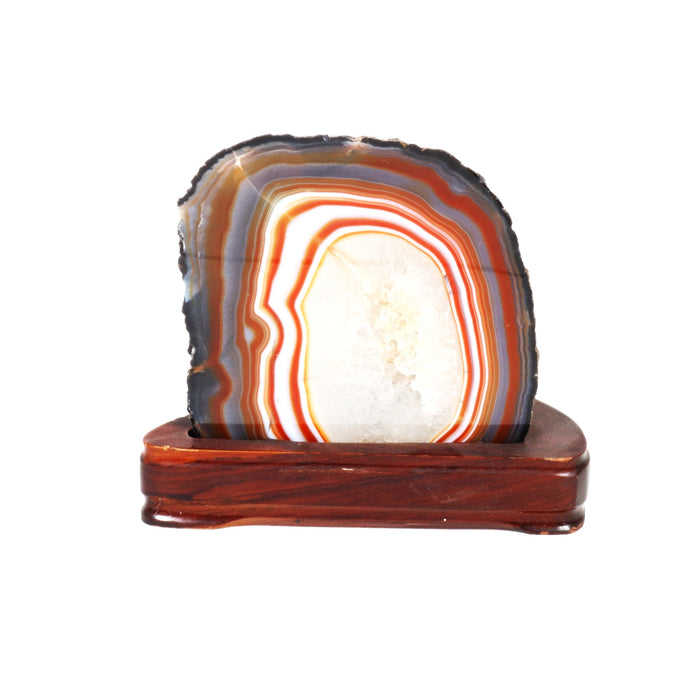 Agate end  with Cut Base on Wood Stand, 1000-1500gr, #001