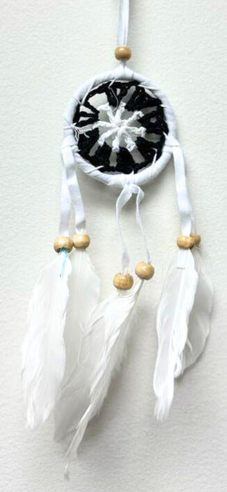 Mini White Chrocet Dream Catcher, with White Feathers, 5 Pieces in a Pack #SM11