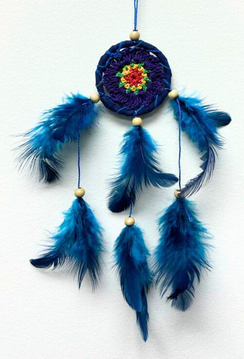 Mini Crochet Dream Catcher, with Colorful Feathers, 5 Pieces in a Pack #SM13