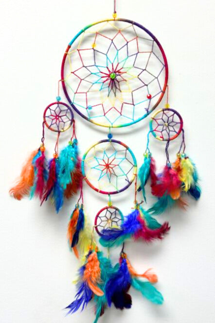 Dream Catcher, with Colored Feathers, 5 Pieces in a Pack #SM3CF