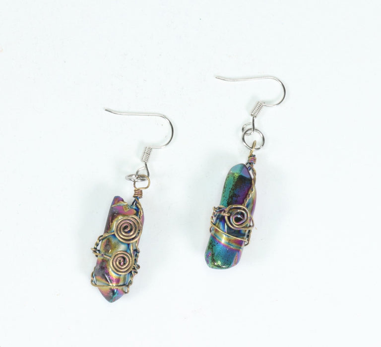 Assorted Stone Wire Wrapped Earrings Hook, 0.70" x 1.20" Inch, 5 Pair, #002