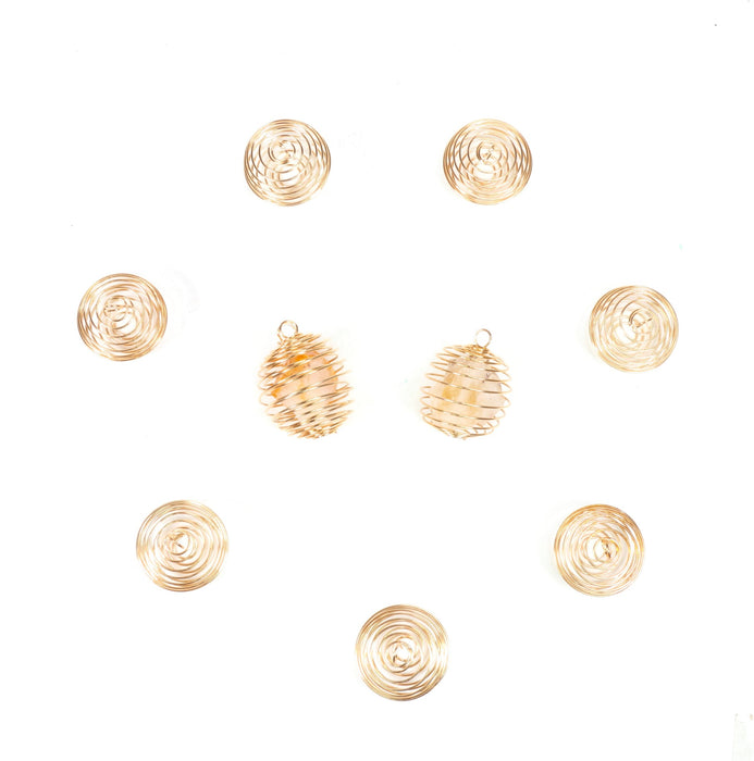 Gold Tone Spiral Wire Cage  Pendants, 1.15" x 1.20" Inch, 10 Pieces in a Pack, #010