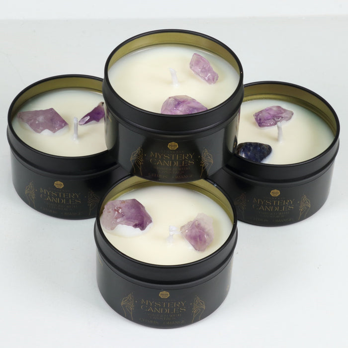 Stoneage Mystery Vanilla Mini Tin Soy Wax Candles, with Natural Gemstones, 10 Pieces in a Pack