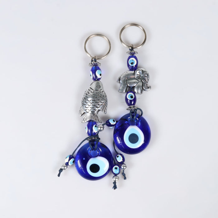 Evil Eye Key Chain with Metal Animal Figures, 10 Pieces in a Pack, #001