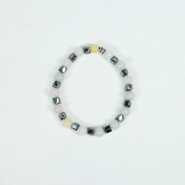 White Jade & Hematite Bracelet, Silver Color, 8 mm, 5 Pieces in a Pack #318