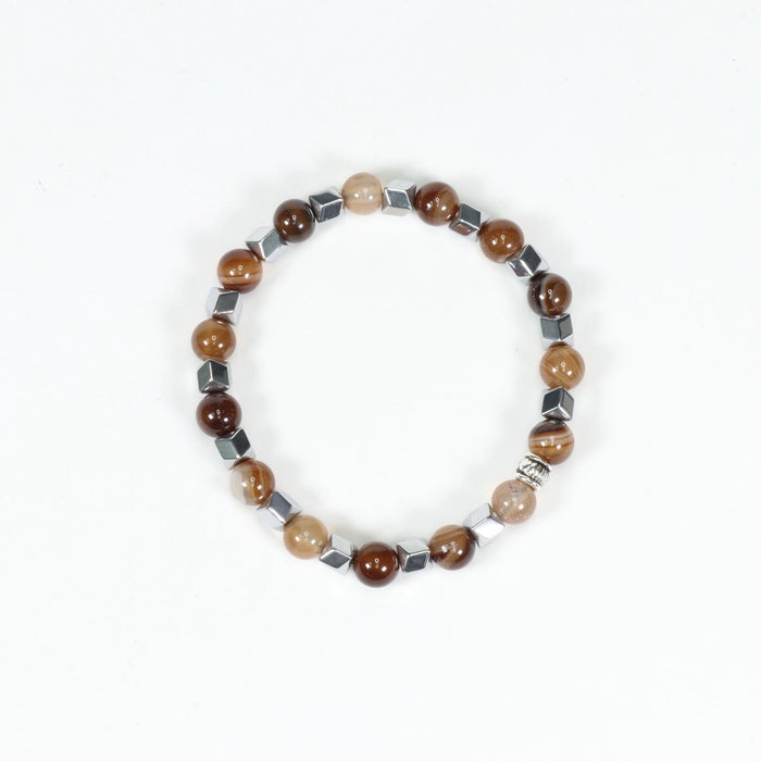 Brown Agate with Hematite Bracelet 8mm, 5 Pieces in a Pack, #261