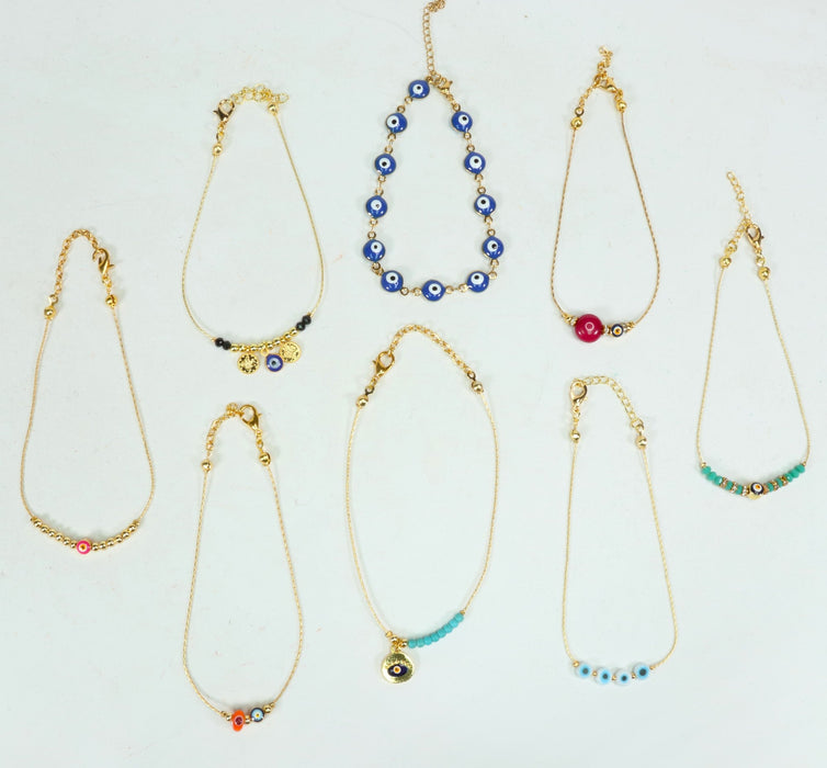 Anklet, Gold Tone with Evil Eye, 10 Pieces in a Pack, #002