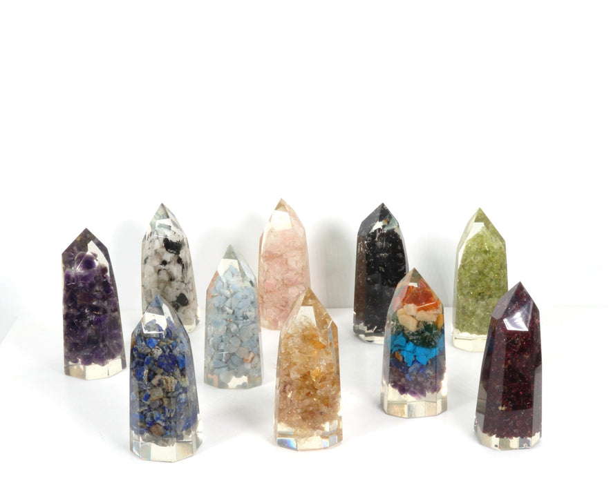 Assorted Stone-Orgonite Tower, 3.95" Inch, 10 Pieces in a Pack