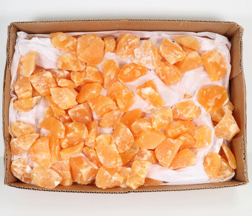 Rough Orange Calcite Flat Box, Standard Quality, Large, 1 Flat, 50/100 gr